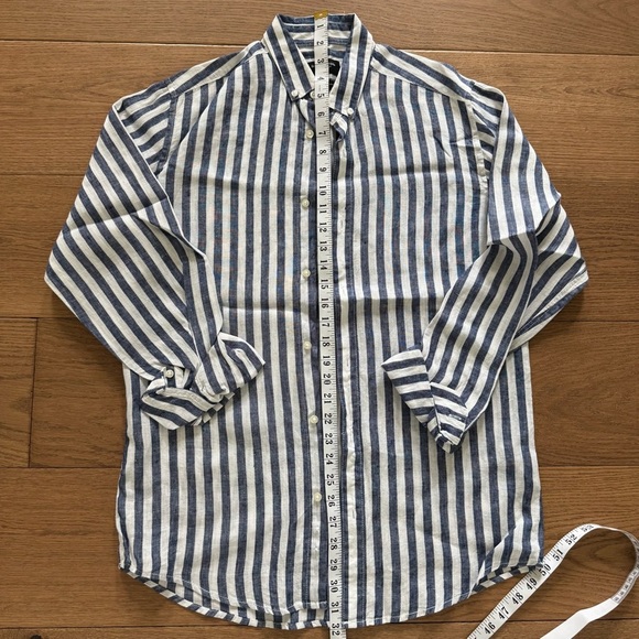 Bruun & Stengade Valencia Casual Slim Fit Linen Shirt - Blue/White - Size Small - Picture 2 of 5